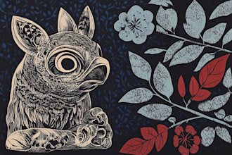 illustrate animal or botanical linocut based on your request