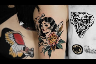 custom drawing your traditional or old school tattoo design