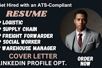 write social worker, supply chain, logistic, freight forwarder, warehouse resume
