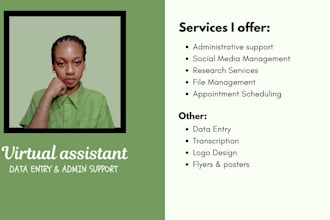 be your virtual assistant for data entry and admin support