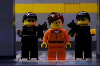do lego animation, character design, birthday gift,3d lego, roblox, funny