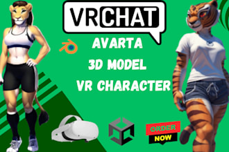 do high quality furry vrchat 3d model, vtuber vrchat vrc avatar avi in unity