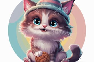 create a cute cartoon portrait of your pet cat
