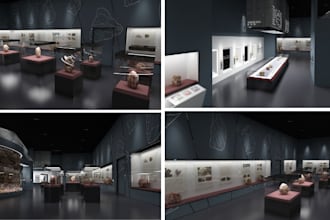 create 3d exhibition room interior, 3d museum, showroom, art gallery space