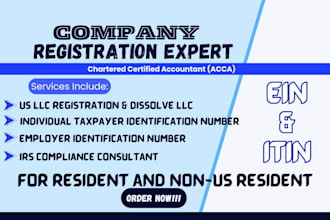do US llc registration, ein number, boi report and dissolve llc, itin tax id