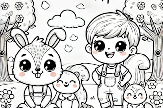 draw adorable children coloring book pages