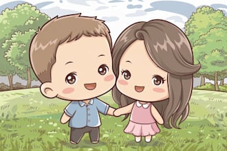 draw cute couple chibi illustration