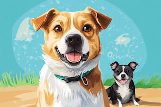 draw pet portrait into cartoon vector