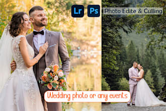do bulk photo editing lightroom and photoshop cull, wedding photo or any events