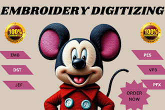 do high quality embroidery design or logo into dst, pes, esp, jef, pxf files