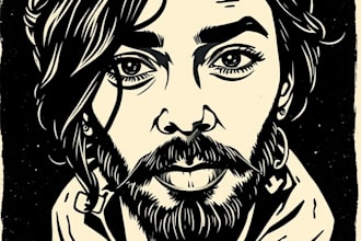 draw a custom portrait in linocut style