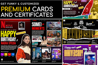 design premium funky anniversary, birthday, graduation cards and certificates