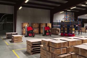 do 3d commercial warehouse, logistic storage facility, factory layout design