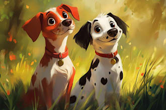 design a custom disney pet portrait illustration