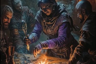 create a awesome fantasy dnd party character illustration