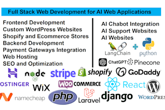 build full stack ai web apps using reactjs, nextjs, nodejs, django, php laravel