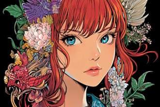 illustration for anime tattoo in color