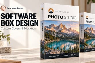 design a software box cover and 3d mockup