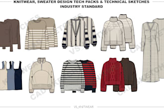 create custom knitwear designs, cad sketches and tech packs for production