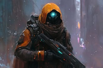 make a unique sci fi character and sci fi art