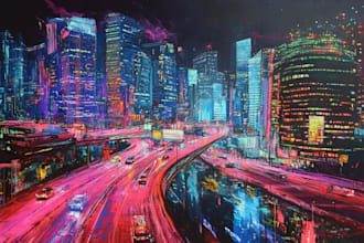 create a cyberpunk futuristic city illustration
