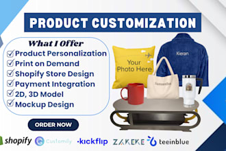 setup customily, kickflip, teeinblue, zakeke, 2d 3d product in shopify store