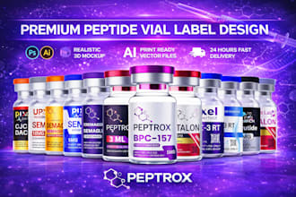 do premium peptide vial label with realistic 3d mockup