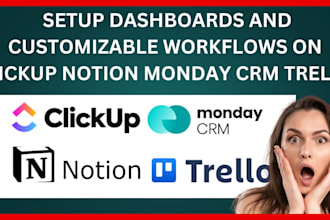 setup dashboards and customizable workflows on clickup notion monday CRM trello