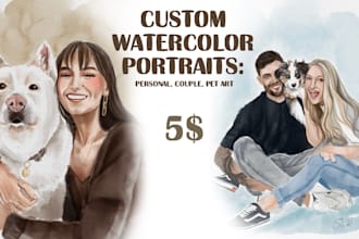 create custom digital watercolor portraits