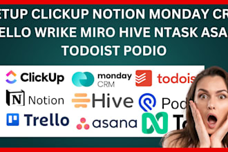 setup clickup notion monday CRM trello wrike miro hive ntask asana todoist podio