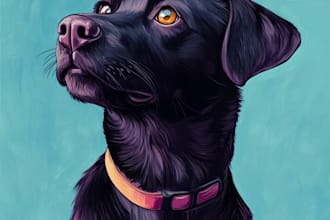 create a cute pet, cat, dog portrait in my art style
