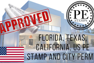 pe stamp, review and seal architectural drawings in USA for city permit approval