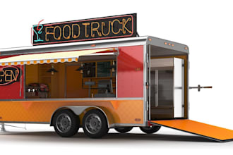 do 3d realistic coffee spot kiosk, fast food, bakery design