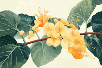 draw botanical illustrations of flowers, plants and fruits