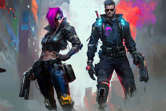 design cyberpunk and fantasy character splash art