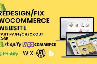 redesign, fix wix, wordpress, shopify woocommerce shop, checkout page, cart page