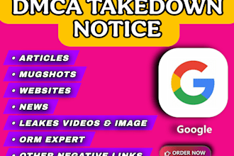 permanently remove mugshots ,article,news,cases,web,google under dmca