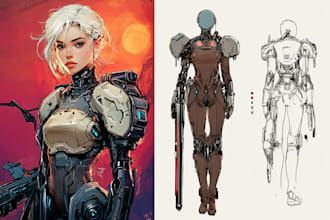 draw sci fi , cyberpunk , mecha, fantasy character design
