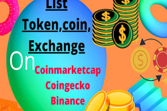 token coin ico listing on coinmarketcap coingecko, uinswap pancakeswap, dex cex