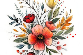 draw watercolor floral illustration