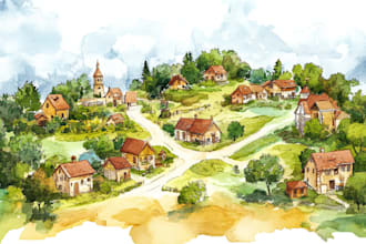create a detailed watercolor map illustration of your city