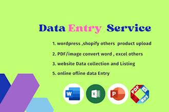 fast data entry typing work job, convert PDF to word excel, retyping