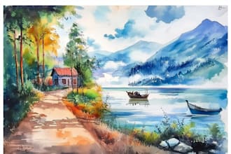paint realistic landscape watercolor painting illustration