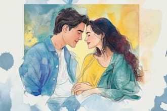 draw a watercolor couple portrait