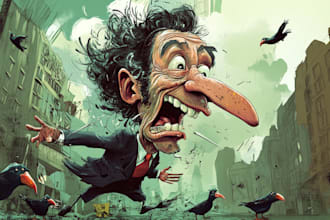 illustrate a custom funny political cartoon and caricature