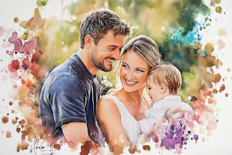 do watercolor family portrait wedding portrait baby portrait