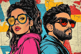 draw a cartoon portraits of you in a poster style