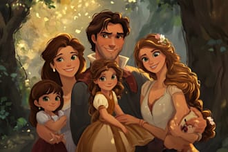 draw family portrait couple in my cartoon disney style