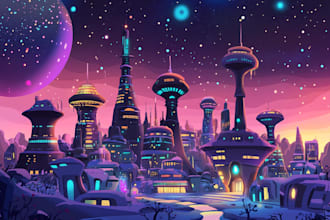 draw concept art illustration science fiction city, cyberpunk