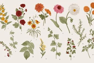 do botanical illustration of flower illustration logo